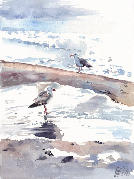 Seascape with seagulls - print