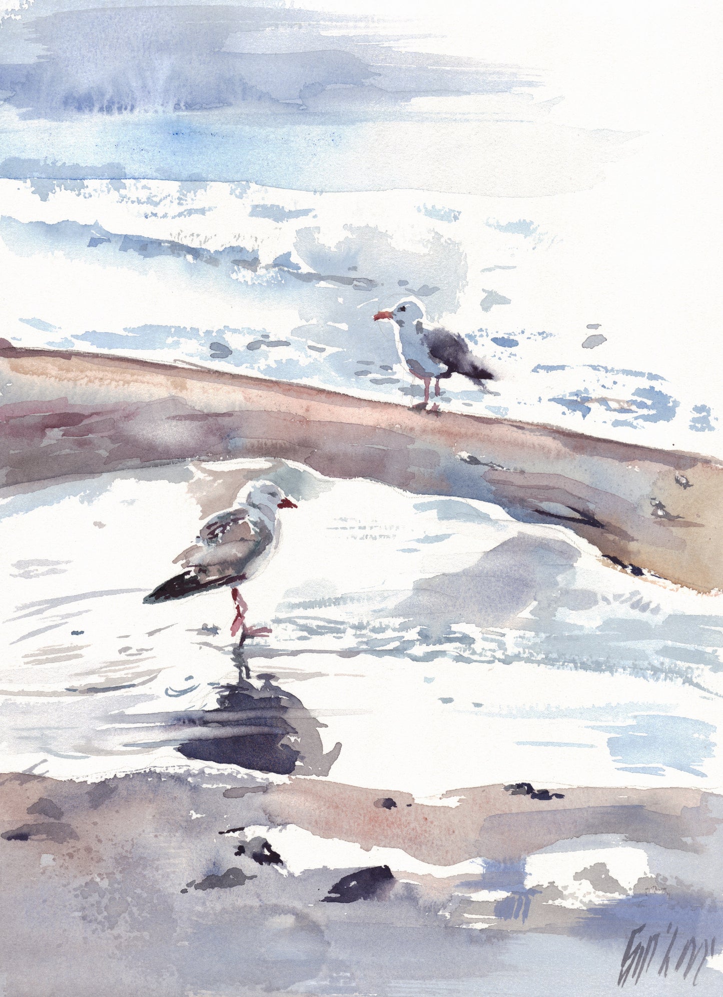 Seascape with seagulls - original